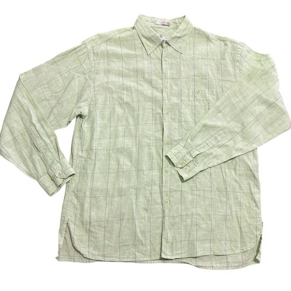 Geoffrey Beene Other - Geoffrey Beene Mens Large Linen Button Up Green Checkered Long Sleeve NWOT